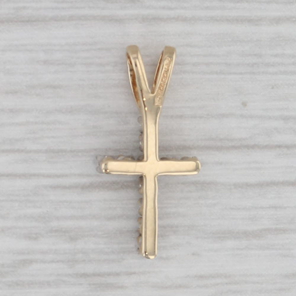 Gray Small Diamond Cross Pendant 14k Yellow Gold Tiny Drop