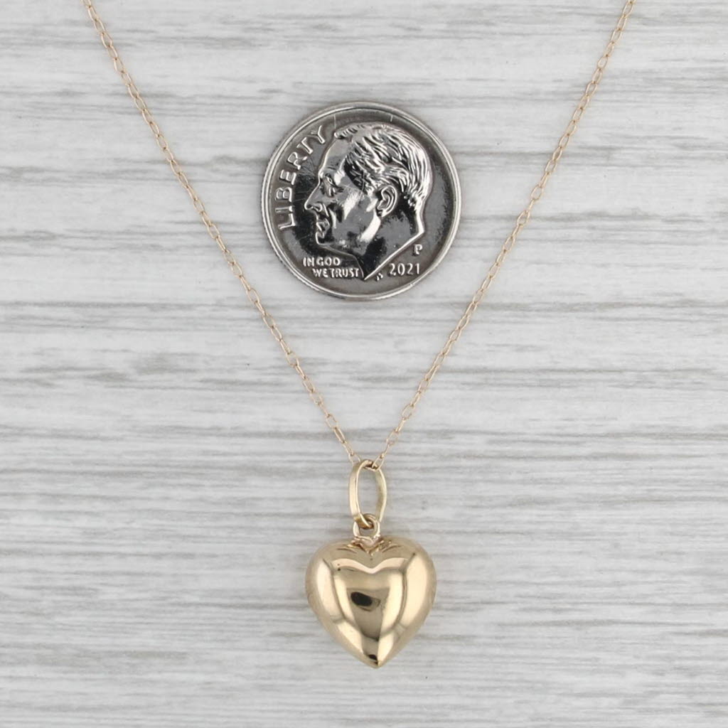 Puffy Heart Pendant Necklace 14k Yellow Gold 18" Cable Chain