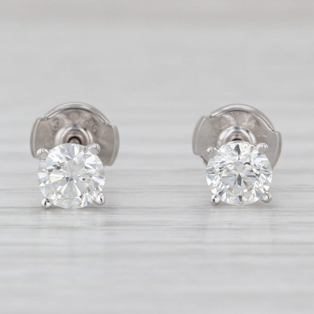 New 0.94ctw Diamond Stud Earrings 14k White Gold GIA Round Solitaire Studs