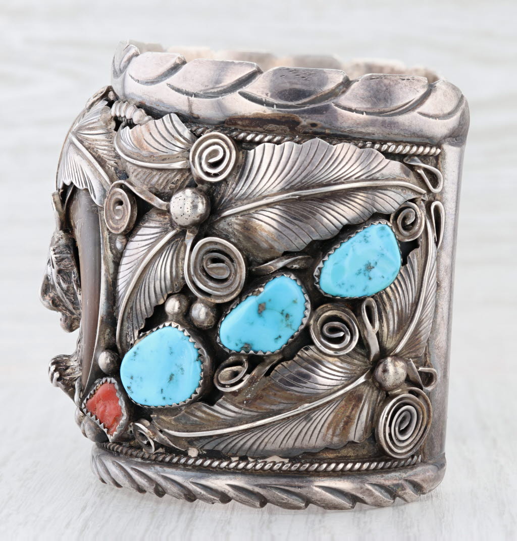 M Thomas Jr Navajo Native American Bear Claw Tribal Cuff Bracelet Sterling