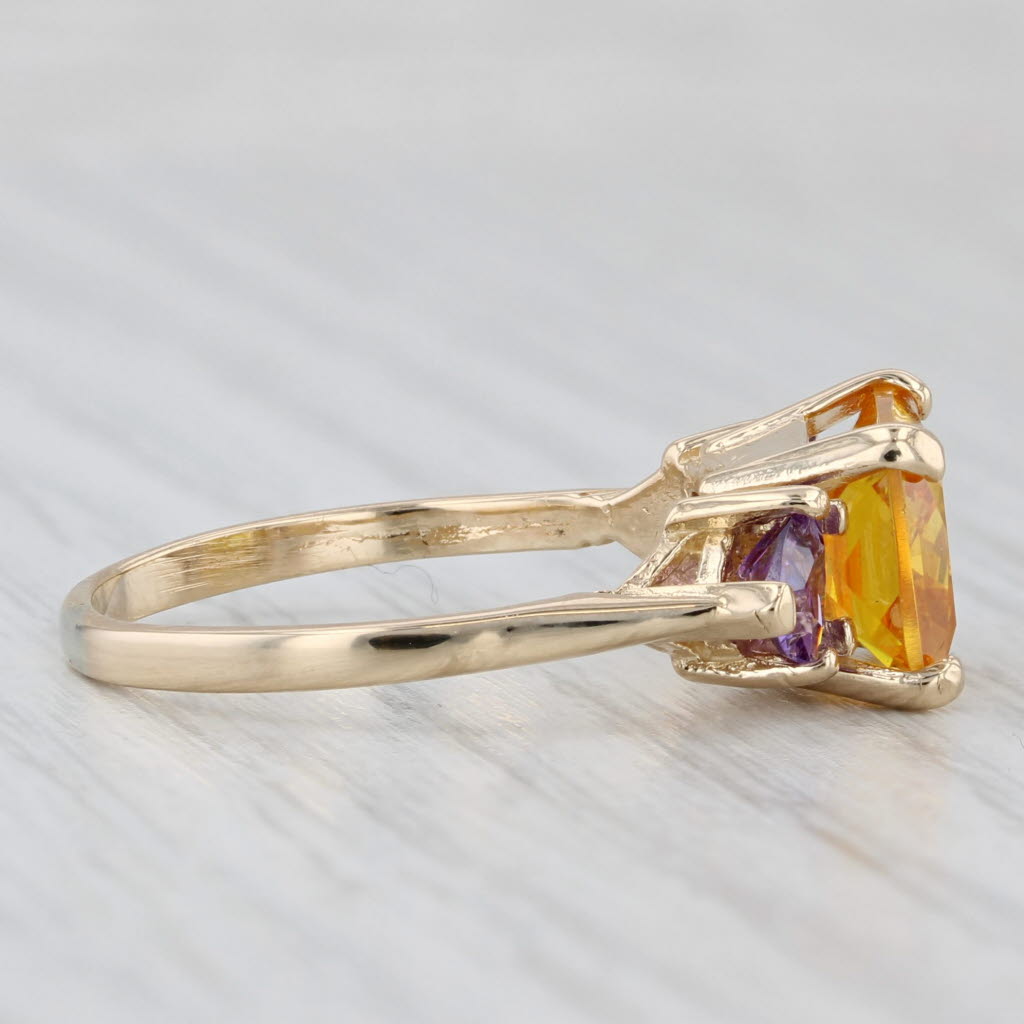 Light Gray Yellow Purple Cubic Zirconia Ring 14k Yellow Gold Size 8.25