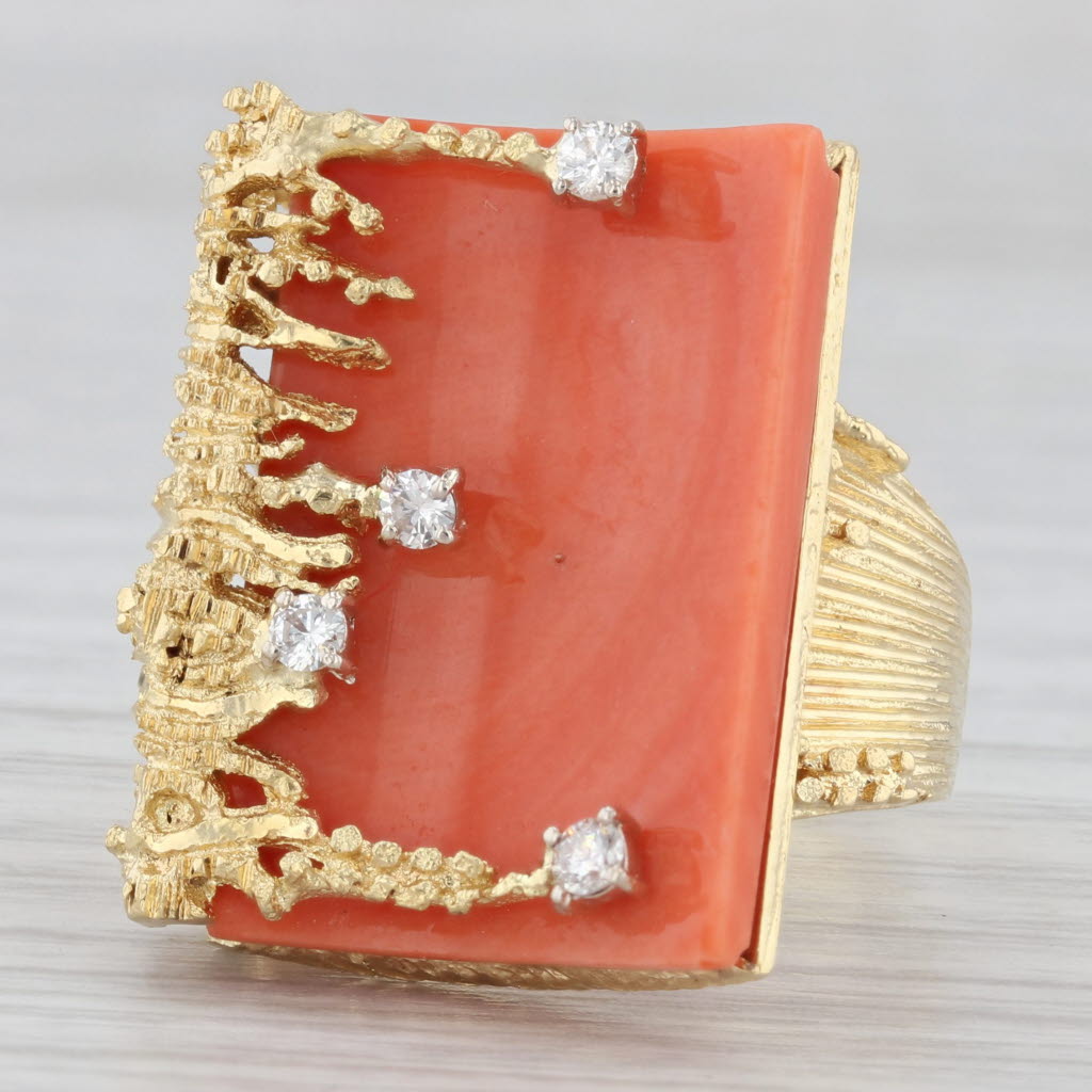 Light Gray A Daon Coral Diamond Abstract Ring 18k Yellow Gold Size 5.5 Designer