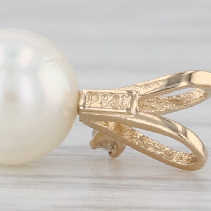 Saltwater Cultured Pearl Diamond Pendant 14k Yellow Gold Small Drop