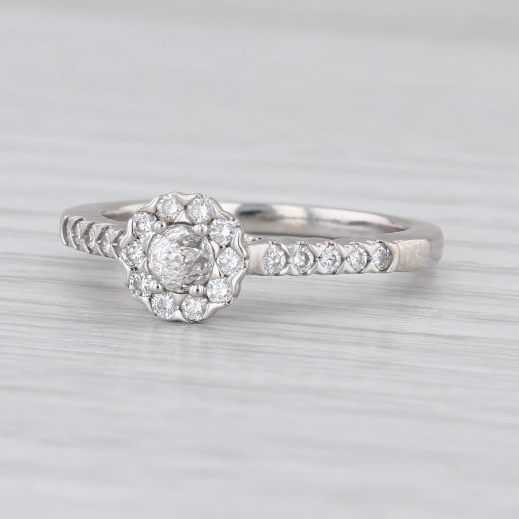0.72ctw Diamond Halo Engagement Ring 14k White Gold Size 8