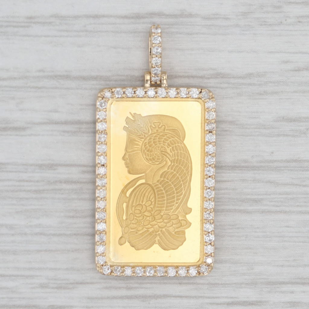 Light Gray 0.415ctw Diamond Bezel PAMP Swiss Gold Bar Pendant 10k 999 5 Grams