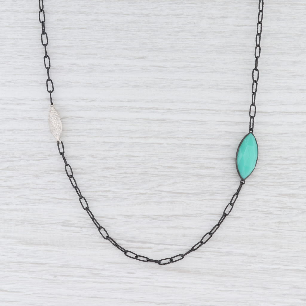 New Nina Wynn Green Chrysoprase Layer Necklace Oxidized Sterling Silver 42.5"