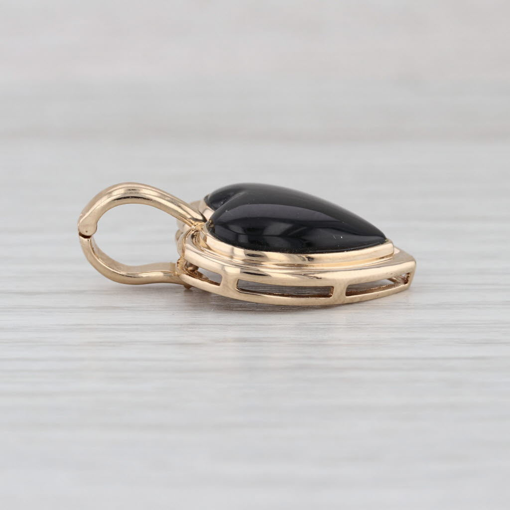 Onyx Cabochon Heart Pendant 14k Yellow Gold Enhancer Clip Bail