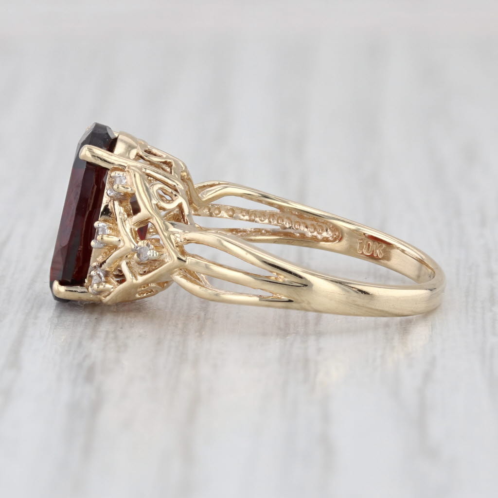 5.39ctw Oval Garnet Diamond Ring 10k Yellow Gold Size 7.5