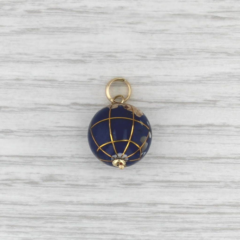 Stone Mosaic Bead Globe Pendant 14k Gold Shell Mother of Pearl Quartzite Pyrite