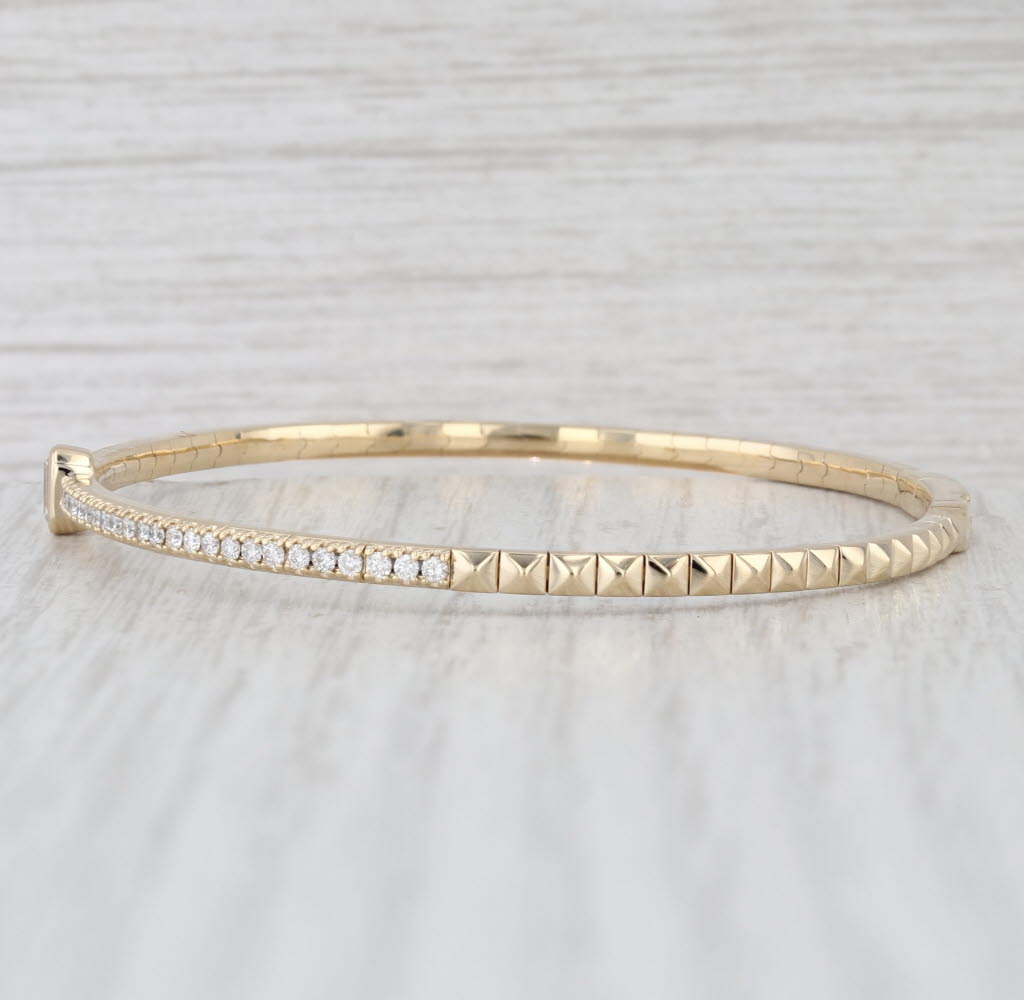 New 0.63ctw Diamond Beveled Flexible Bangle Bracelet 14k Yellow Gold 6.75"