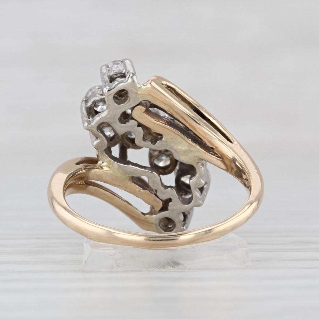Vintage 0.95ctw Diamond Cluster Bypass Ring 14k Yellow Gold Size 6.25