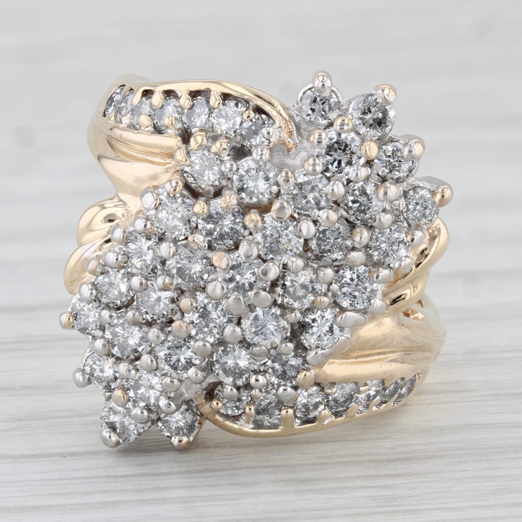 Light Gray 1.78ctw Diamond Cluster Ring 10k Yellow Gold Cocktail Size 7.25