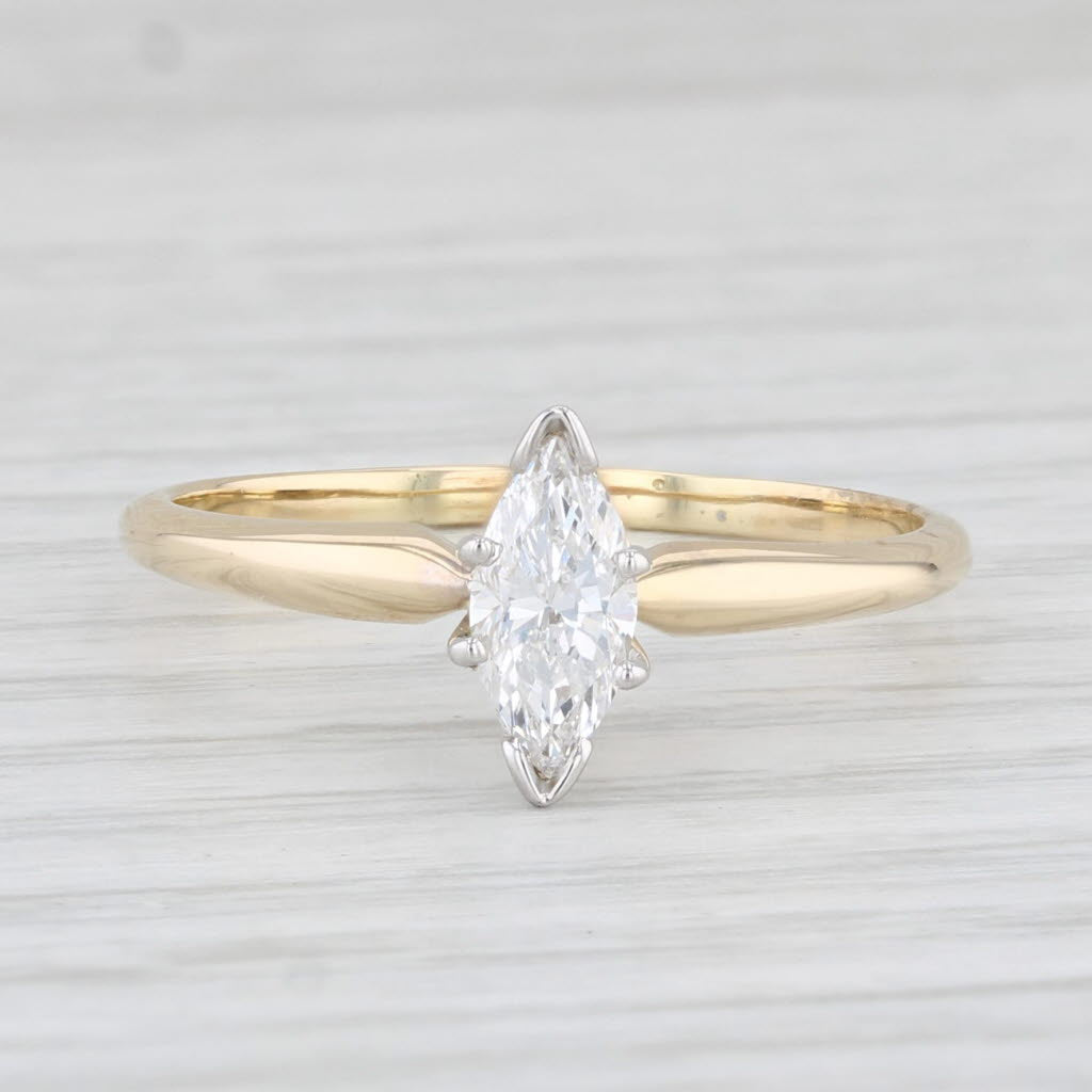 Light Gray 0.56ct VS2 Marquise Solitaire Diamond Engagement Ring 14k Yellow Gold Size 9