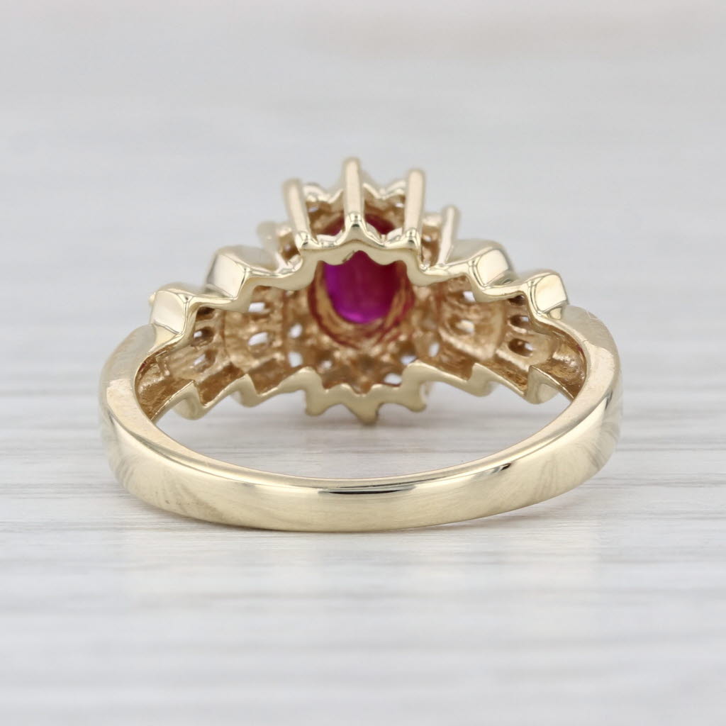 0.64ctw Ruby Diamond Halo Ring 10k Yellow Gold Size 6.75
