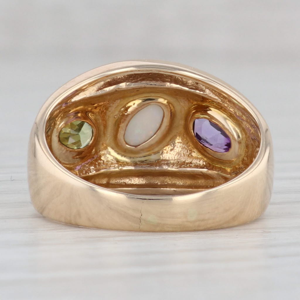 Gray 3-Stone Amethyst Opal Peridot Ring 14k Yellow Gold Size 8