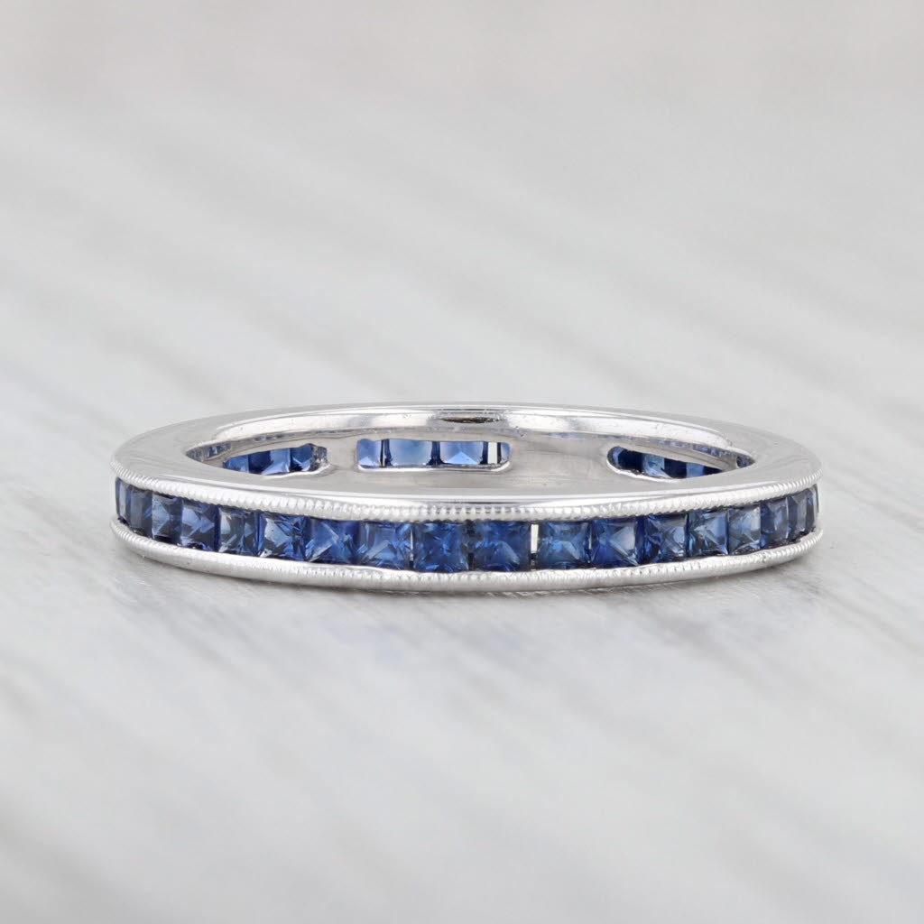 Light Gray 1.50ctw Blue Sapphire Eternity Band 18k White Gold Size 5 Wedding Ring