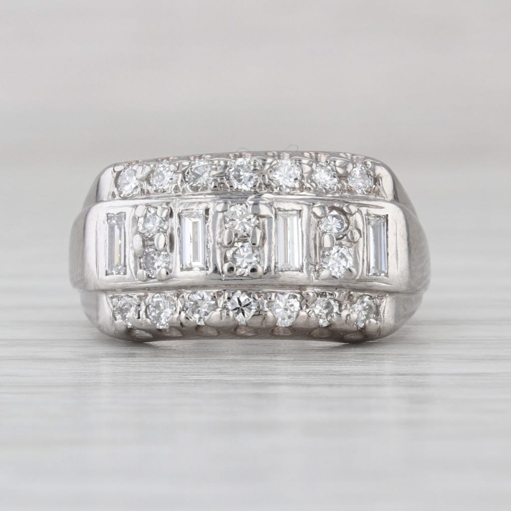 Vintage 0.64ctw 3-Row Diamond Ring 14k White Gold Size 4.75