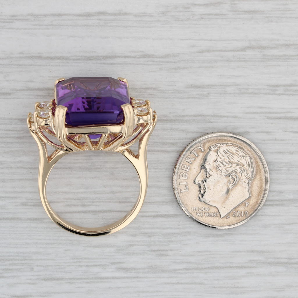 Gray 14ctw Large Emerald Cut Amethyst Diamond Ring 14k Yellow Gold Size 6.25 Cocktail