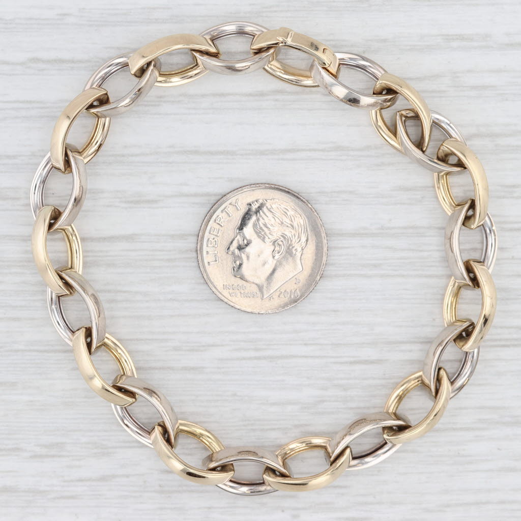 Light Gray Marquise Link Cable Chain Bracelet 14k Yellow White Gold 6 1/2" 7.5mm