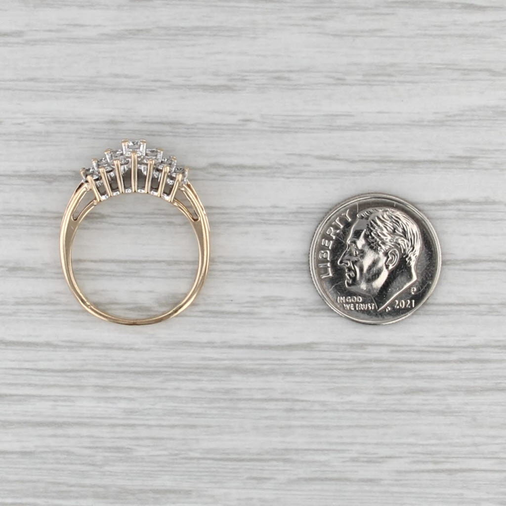 0.70ctw Diamond Cluster Rooftop Ring 14k Yellow Gold Size 6.75