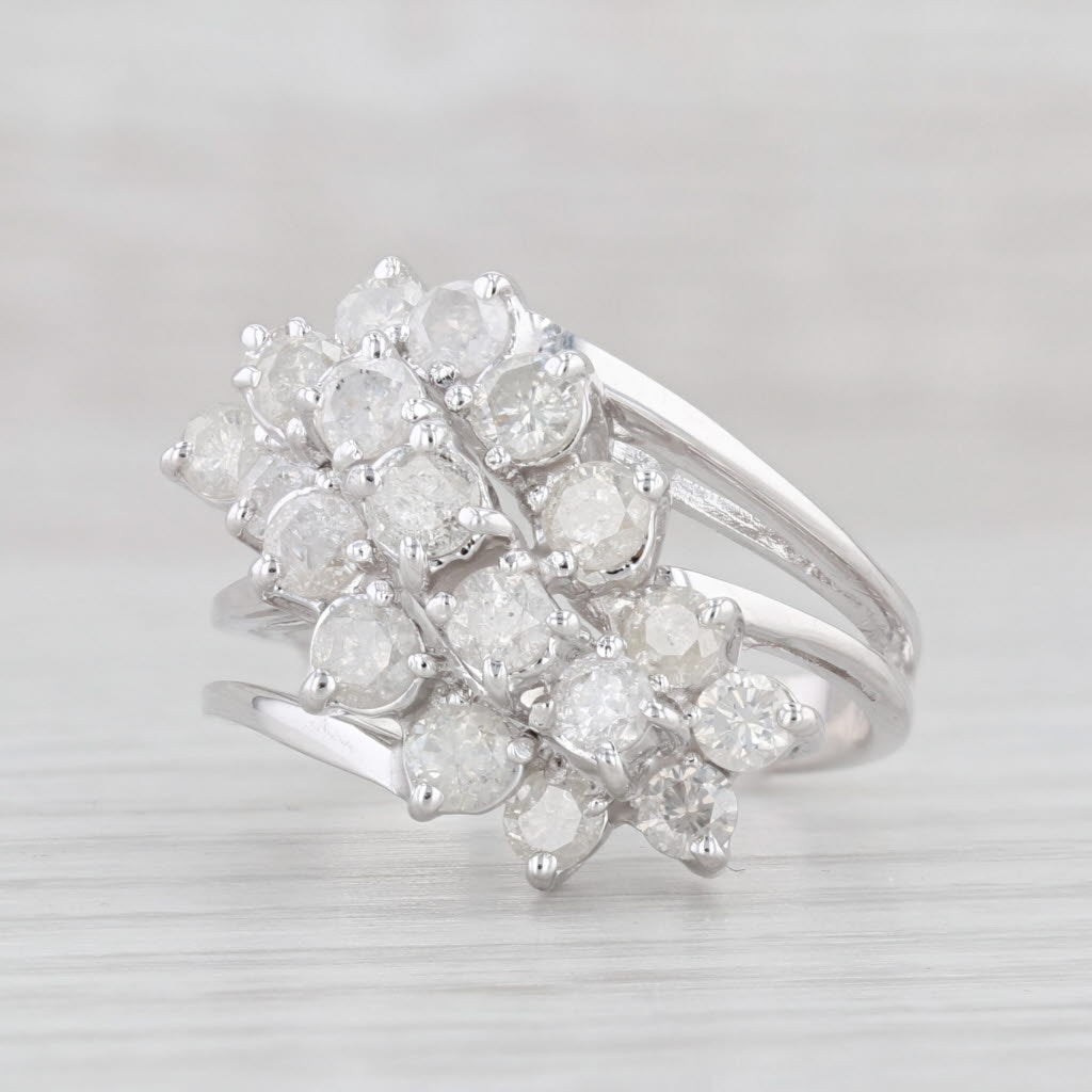 Light Gray 1.70ctw Waterfall Cluster Ring 14k White Gold Bypass Size 6.5 Cocktail