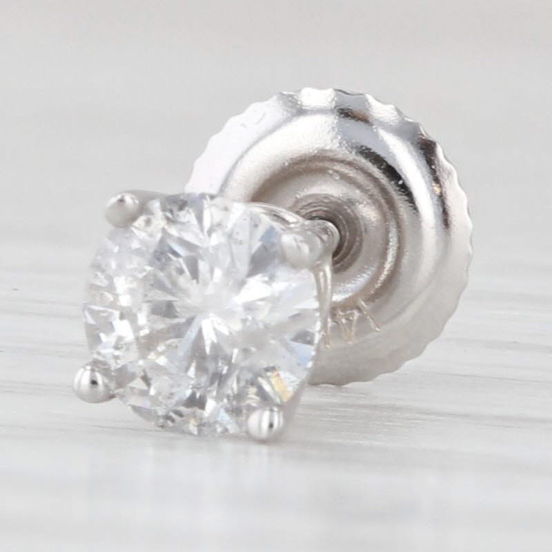 Light Gray 0.50ctw Round Diamond Solitaire Single Stud Earring 14k White Gold