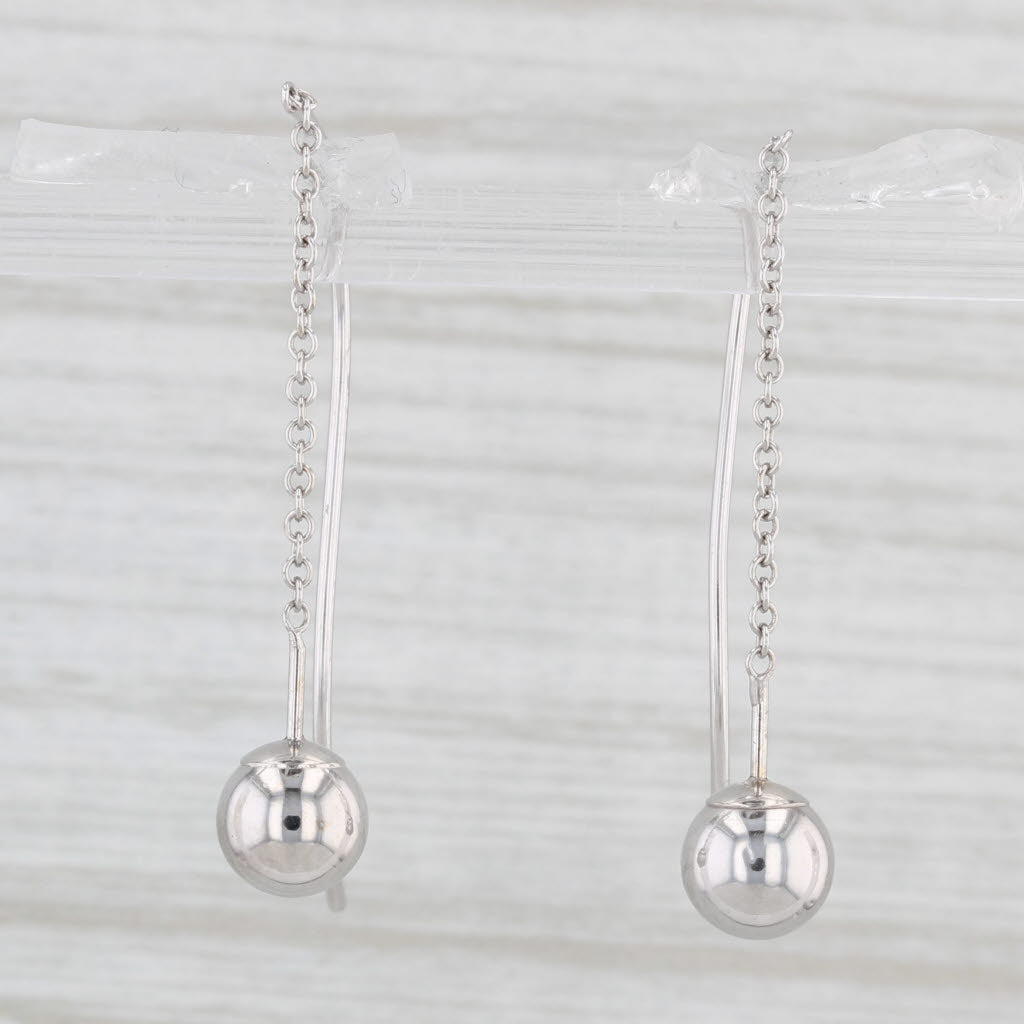 Light Gray Bead Drop Dangle Threader Earrings 14k White Gold