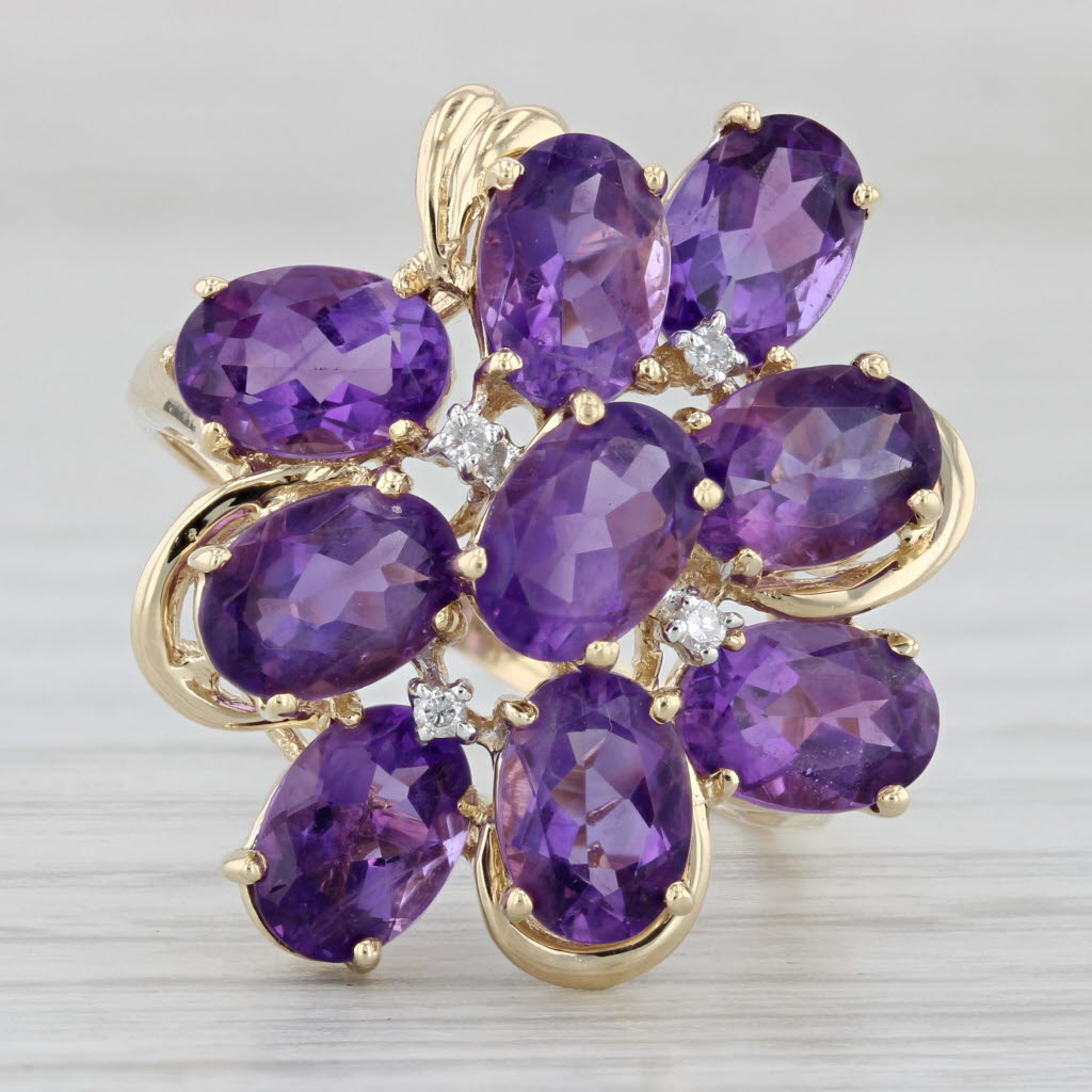 Gray 6.23ctw Amethyst Diamond Cluster Ring 14k Yellow Gold Size 9 Cocktail