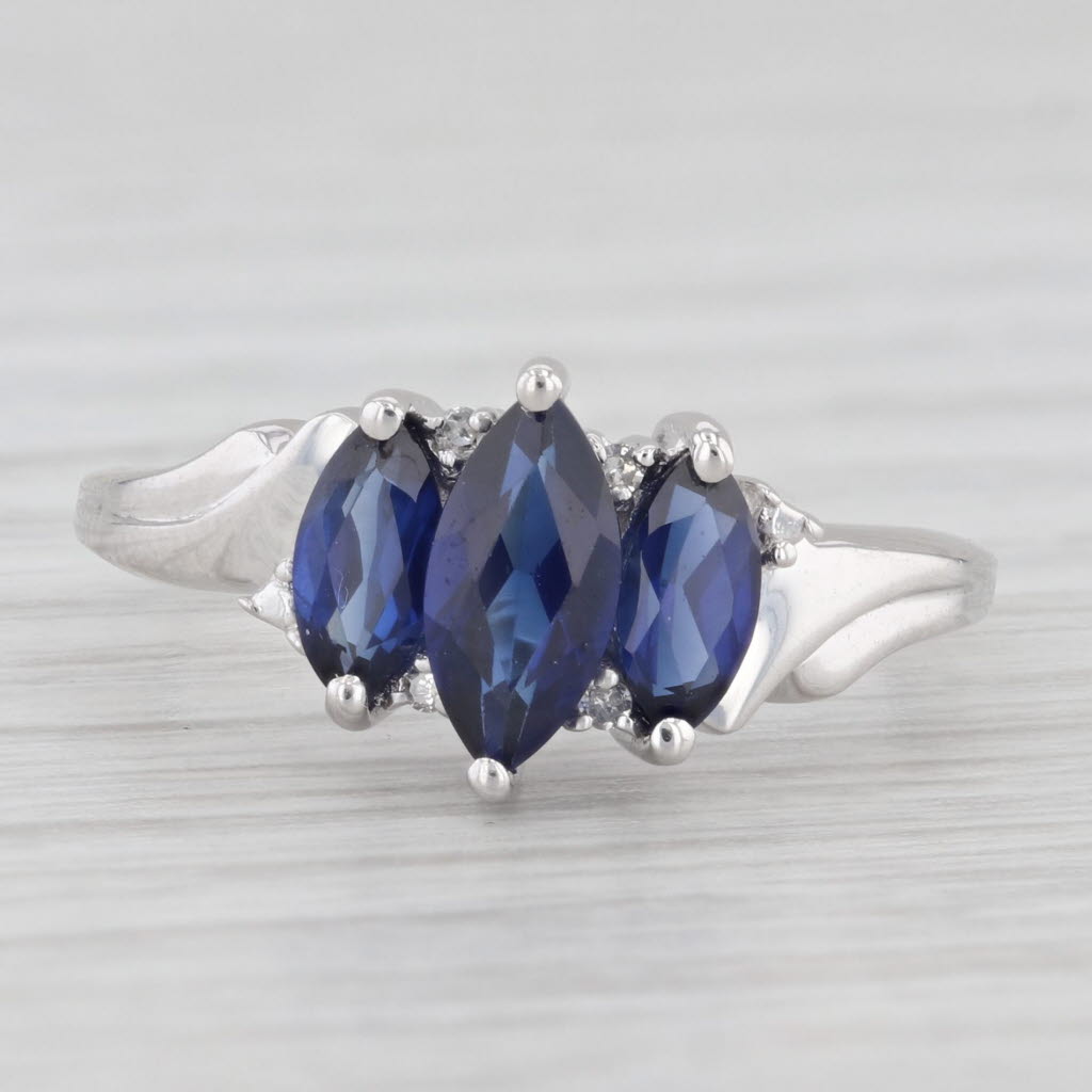 Light Gray 1.50ctw Marquise Blue Lab Created Sapphire 3-Stone Ring 10k Gold Diamond Size 6