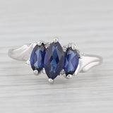 1.50ctw Marquise Blue Lab Created Sapphire 3-Stone Ring 10k Gold Diamond Size 6