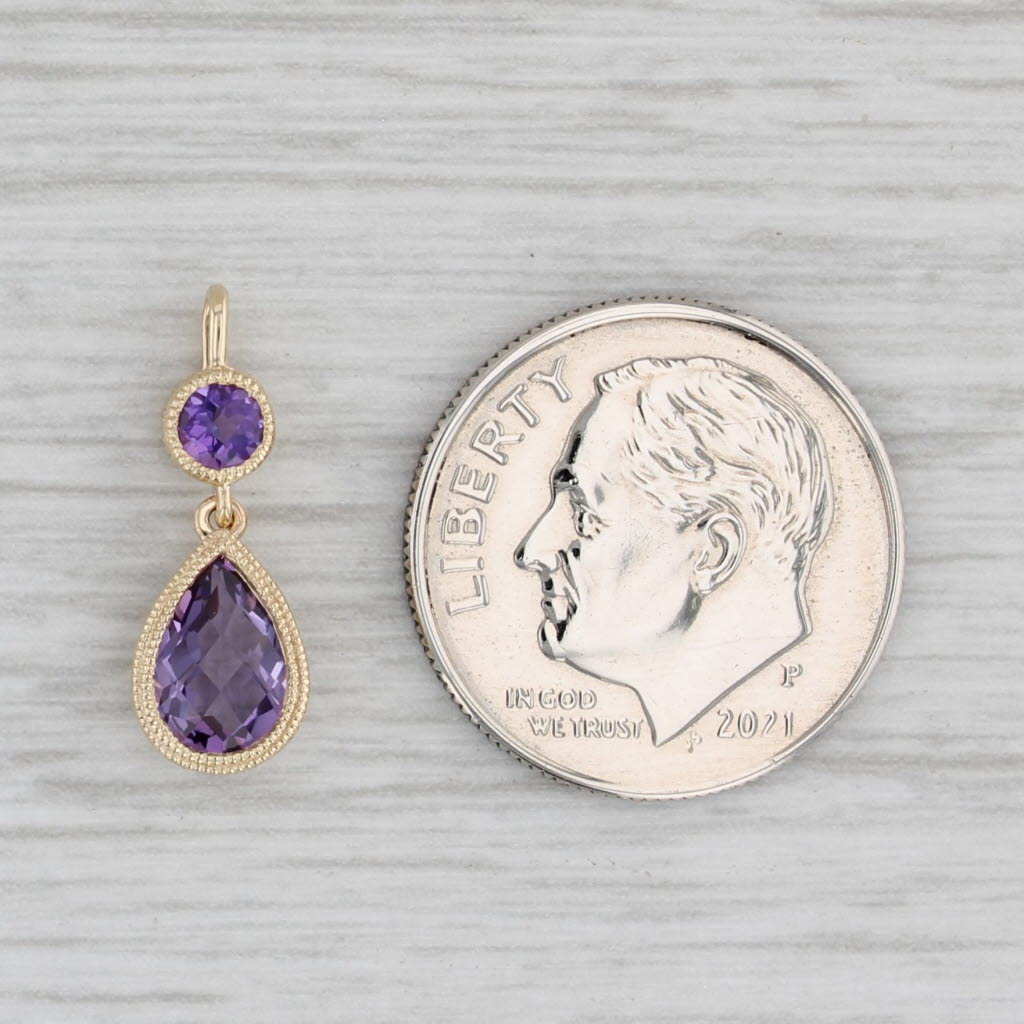 Light Gray New 0.73ctw Amethyst Teardrop Pendant 14k Yellow Gold