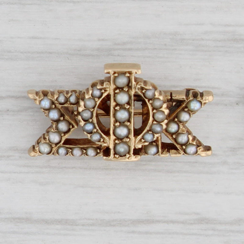 Light Gray Antique Phi Sigma Kappa Badge Phi Sig PSK 14k Gold Pearl 1910 Fraternity Pin