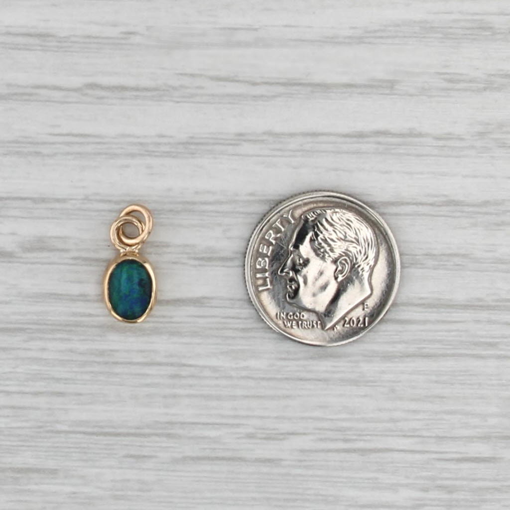 Small Oval Cabochon Blue Green Opal Pendant 14k Yellow Gold Charm
