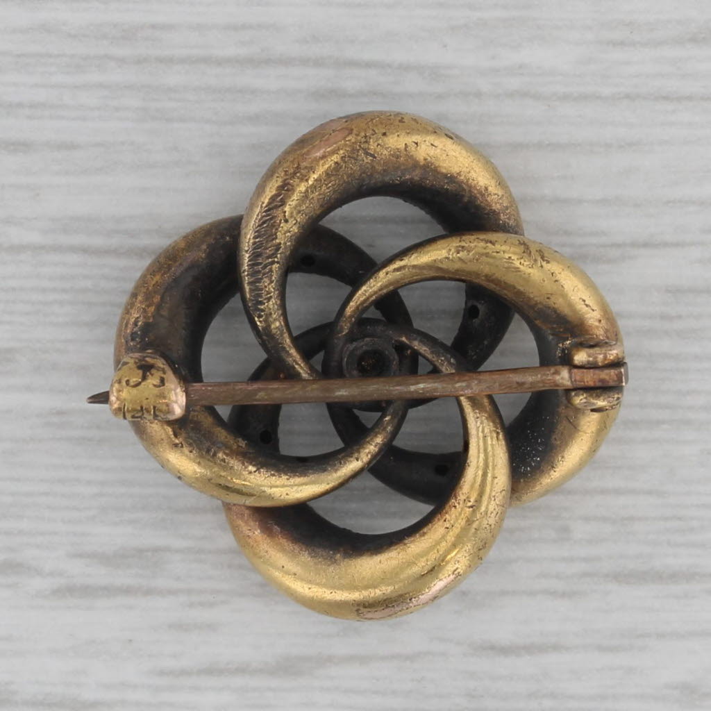 Gray Vintage Flower Knot Brooch 14k Gold Enamel Seed Pearl Pin