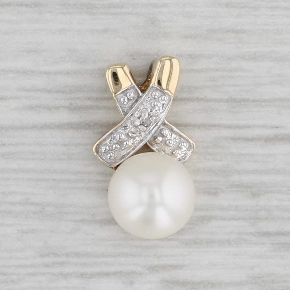 Gray Cultured Pearl Diamond Pendant 10k Yellow Gold Small Drop