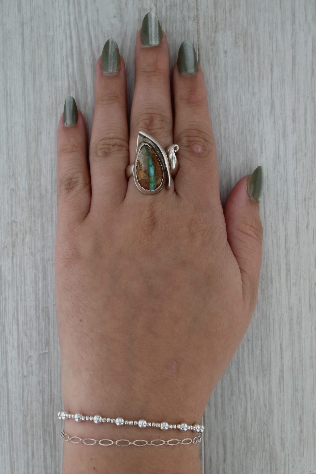 Dan Dye Turquoise Statement Ring Sterling Silver Size 8+ Adjustable