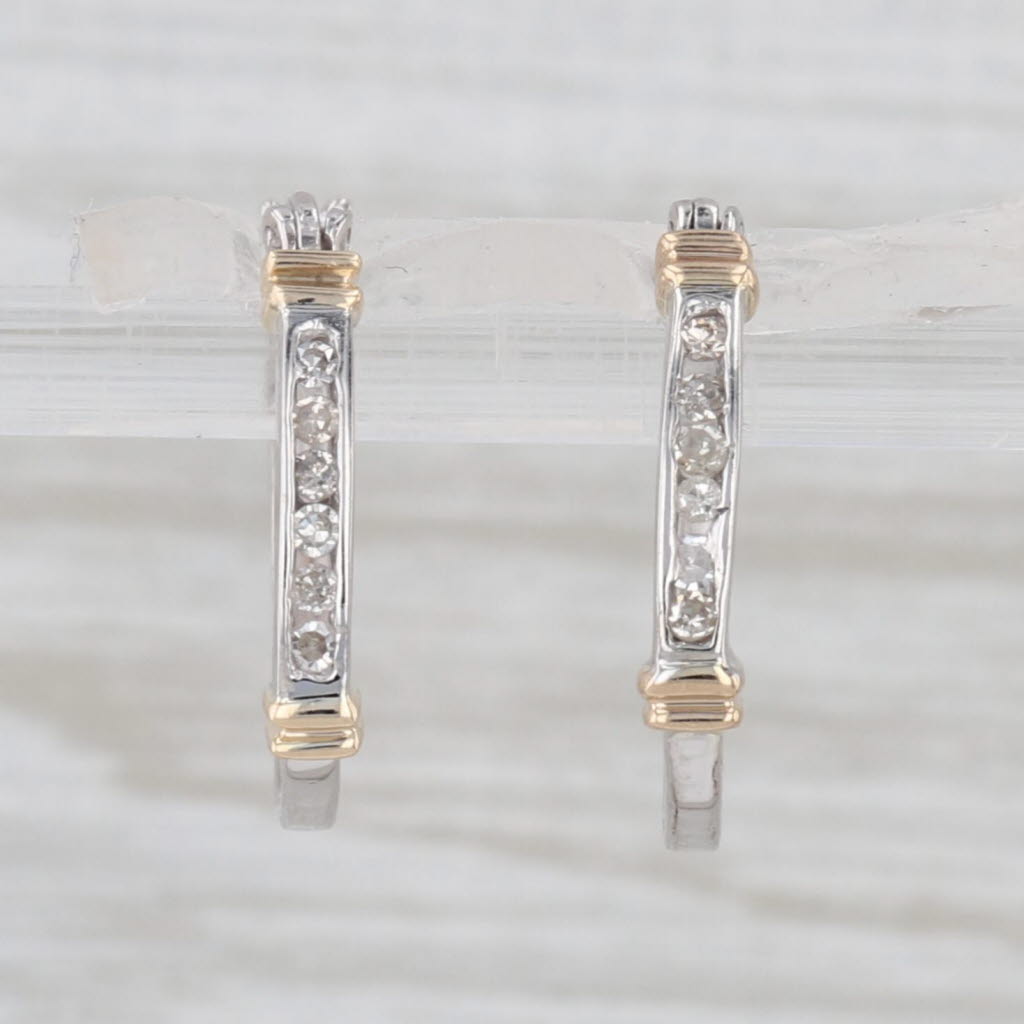 0.10ctw Diamond Hoop Earrings 10k White Yellow Gold Snap Top Round Hoops