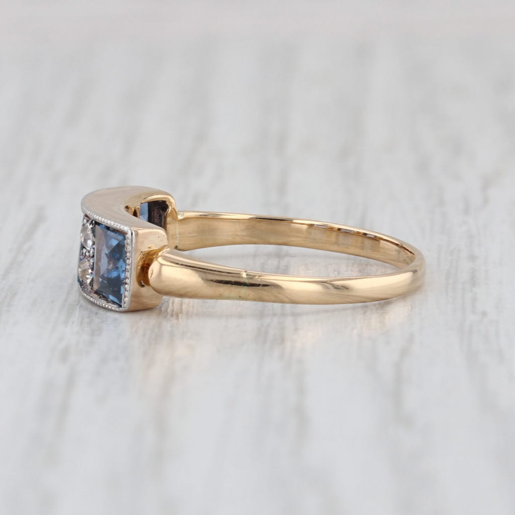 1.89ctw 3-Stone Lab Created Sapphire Diamond Ring 18k Yellow Gold Size 8.5