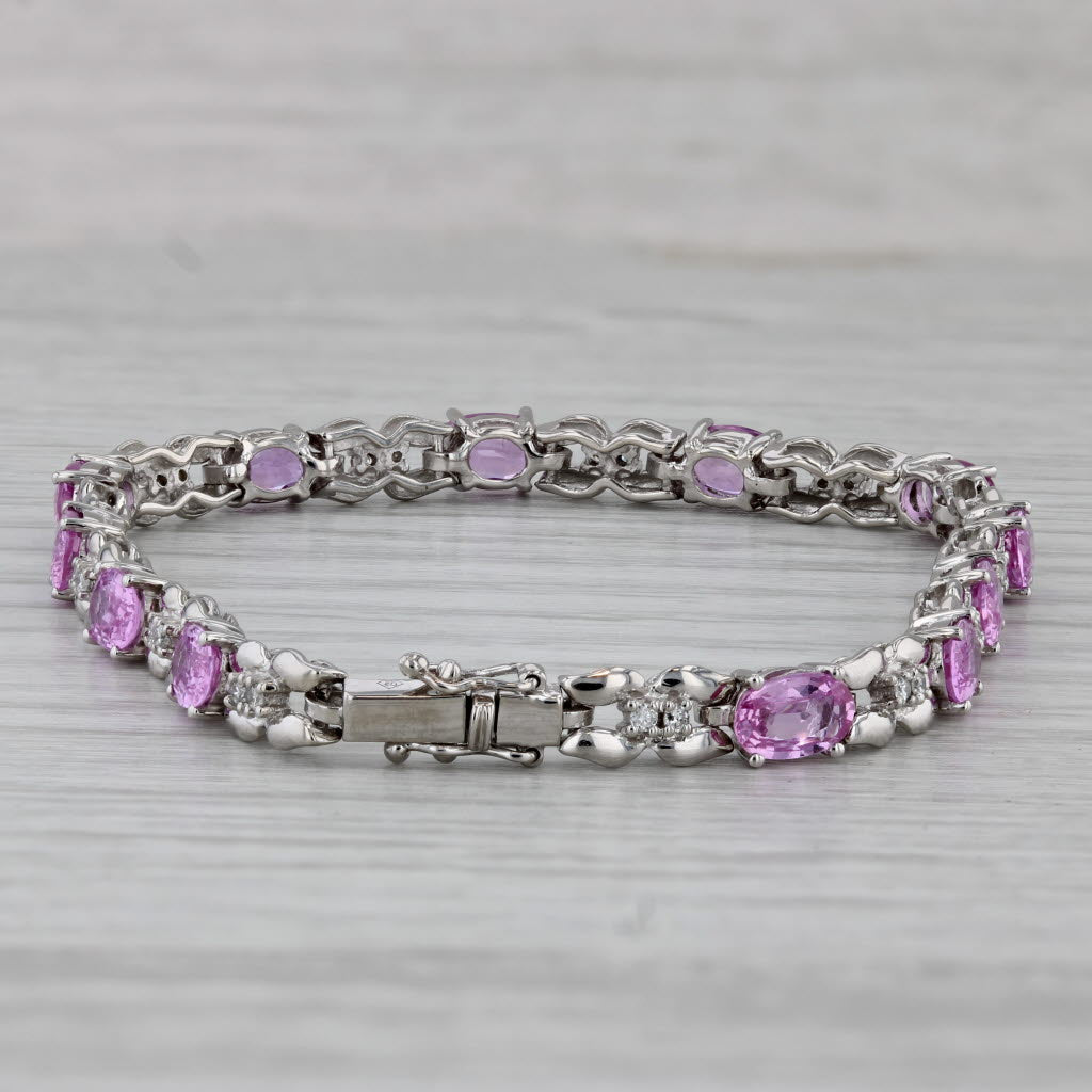 Gray 7.63ctw Pink Sapphire Diamond Tennis Bracelet 18k White Gold 6.75"