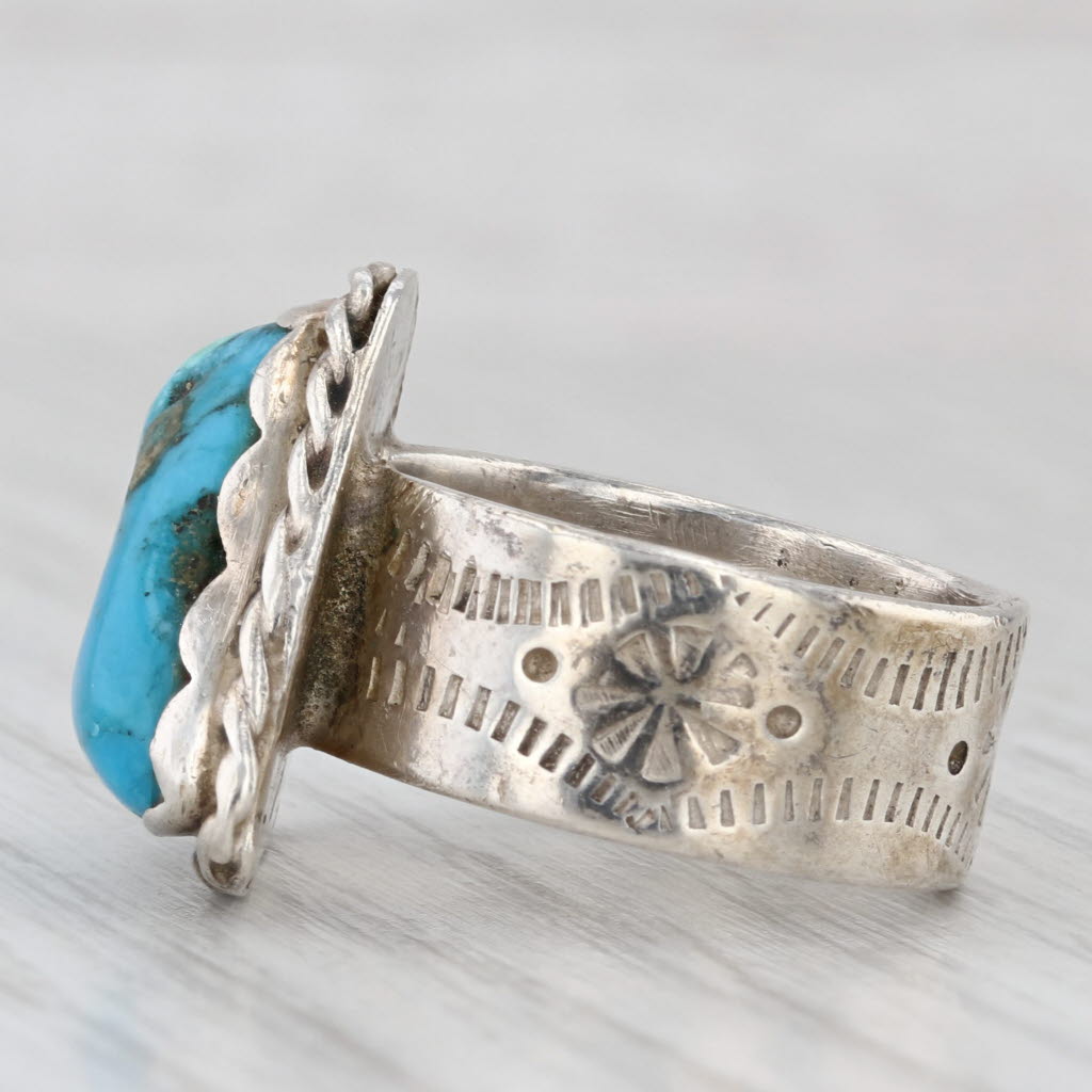 Turquoise Cabochon Ring Sterling Silver Vintage Native American Signed Sz 8