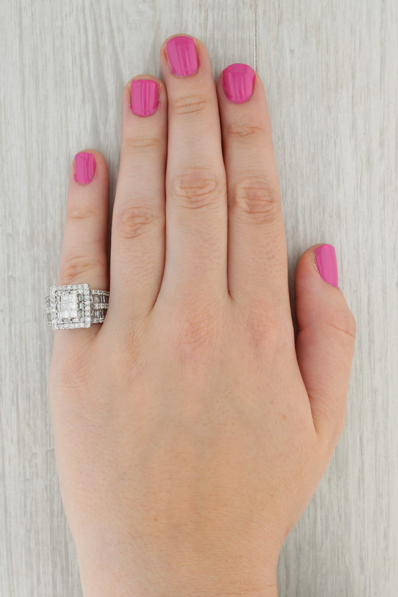 Tan 3ctw Princess Diamond Halo Engagement Ring 14k White Gold Size 6.75