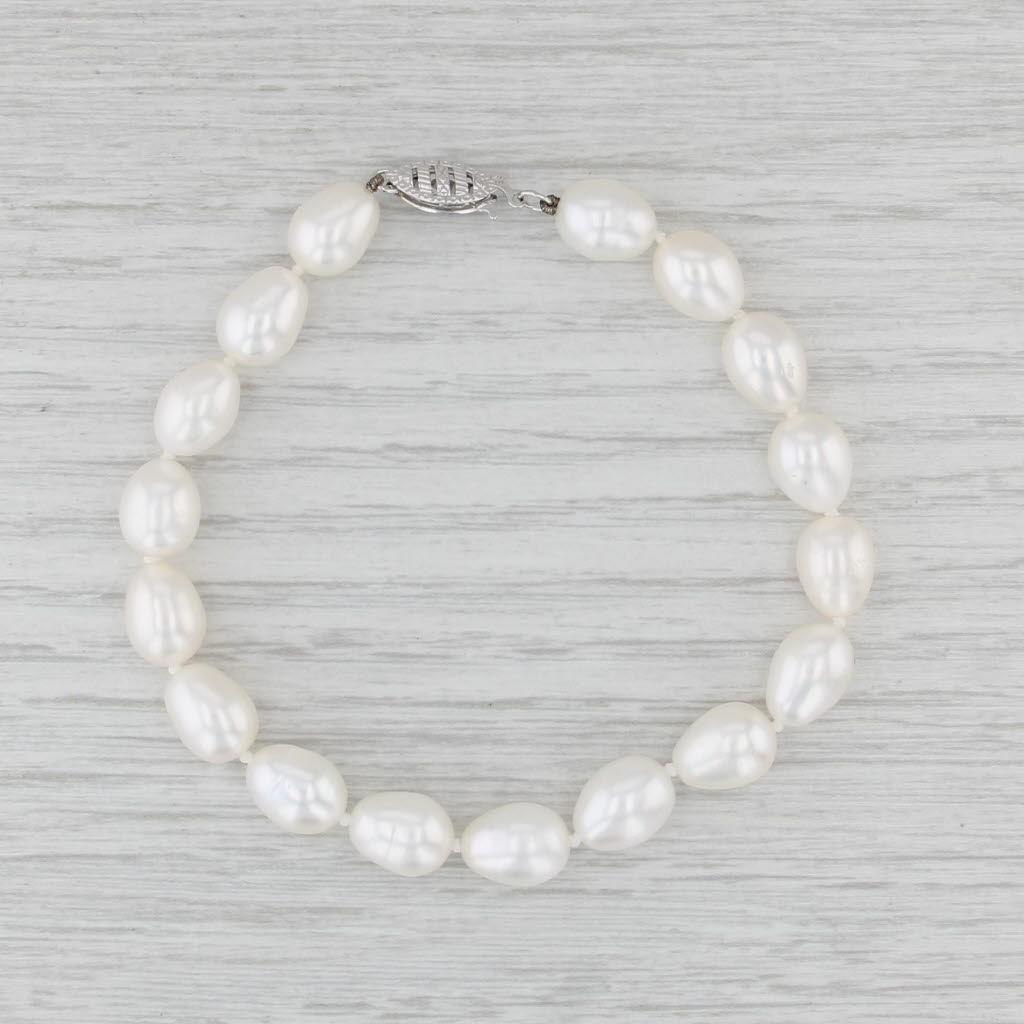 Cultured Pear Pearls Single Strand Bracelet 14k Gold 7"