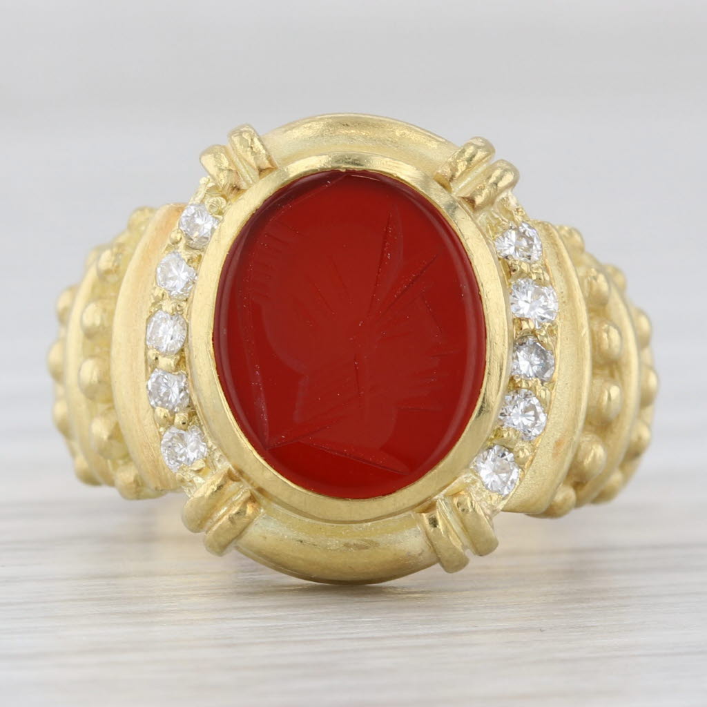 Light Gray Judith Ripka Diamond Sardonyx Chalcedony Intaglio Ring 18k Yellow Gold Size 6