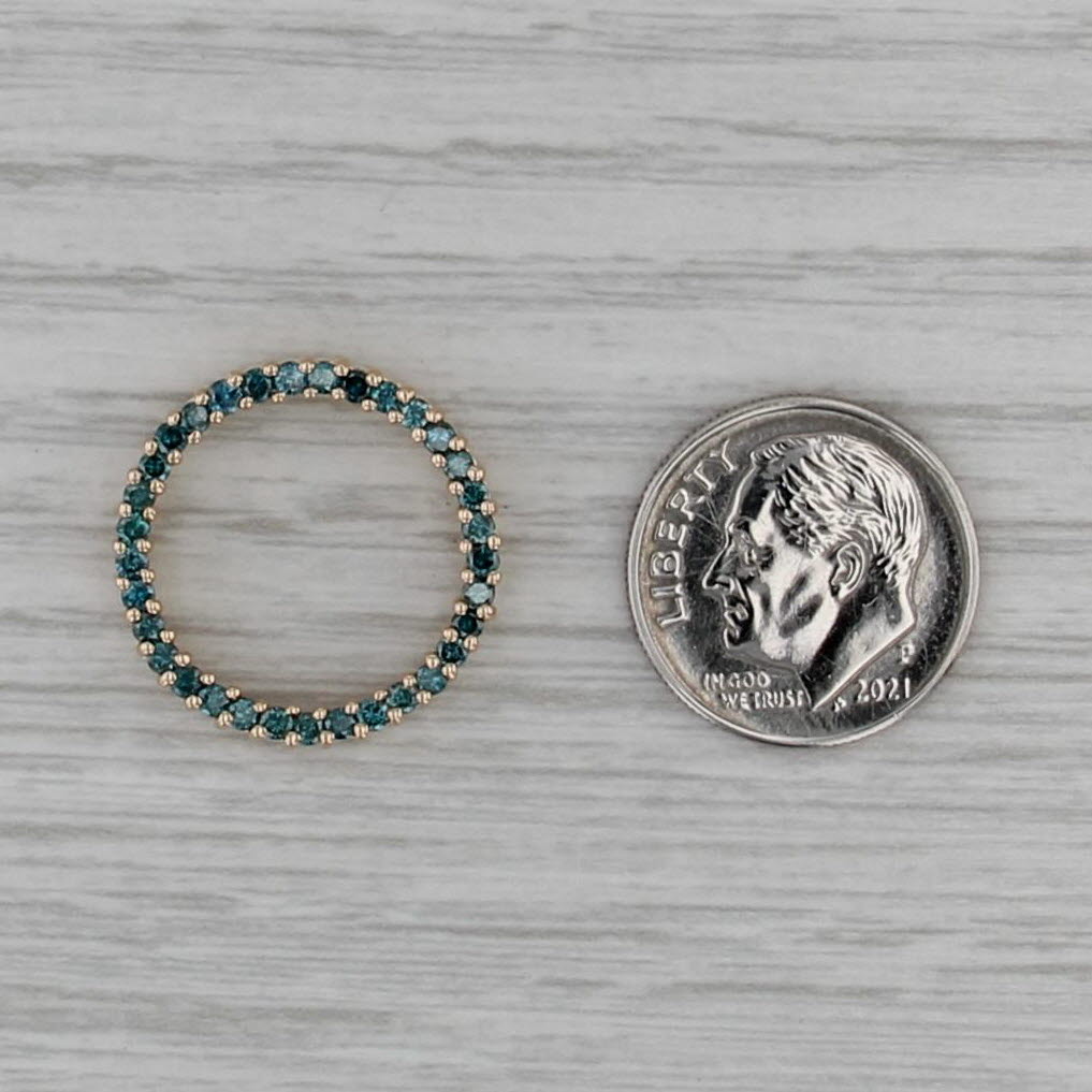 0.47ctw Teal Diamond Eternity Circle Pendant 14k Yellow Gold Floating Drop