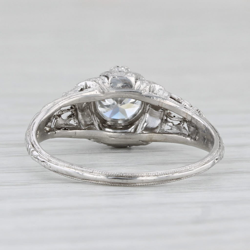 Light Gray Art Deco 0.51ct Round Diamond Solitaire Engagement Ring Platinum Size 6