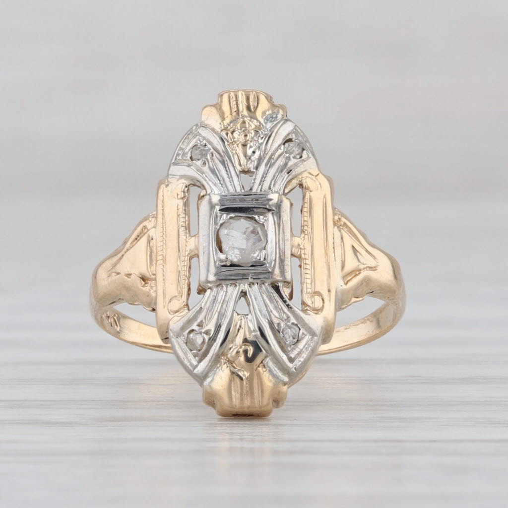 Art Deco Rose Cut Diamond Solitaire Ring 14k Yellow White Gold Size 4.5