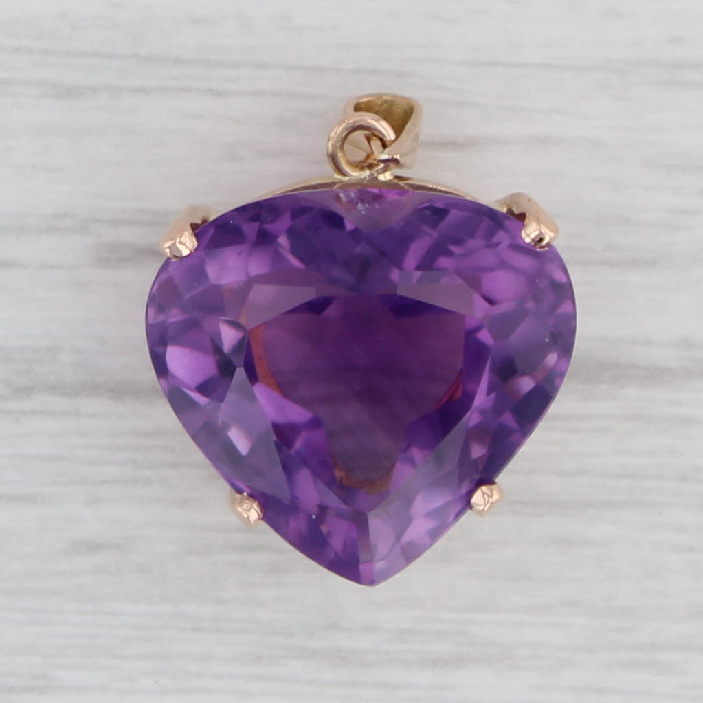 Light Gray 12.25ct Amethyst Heart Pendant 18k Rose Gold Solitaire