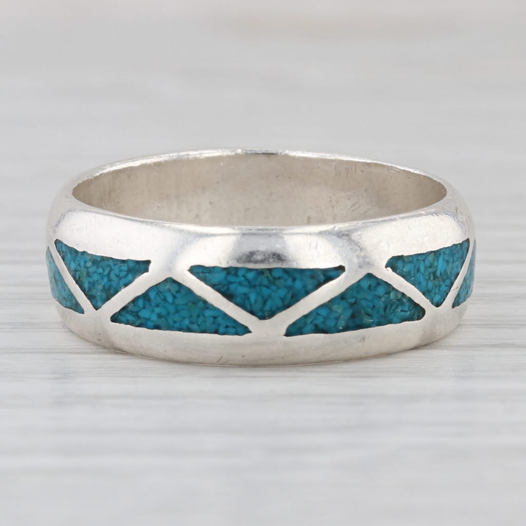 Vintage Southwestern Turquoise Mosaic Ring Sterling Silver Size 13.5 Men's Band