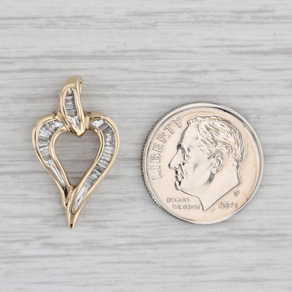 Light Gray 0.20ctw Diamond Baguette Open Heart Pendant 10k Yellow Gold