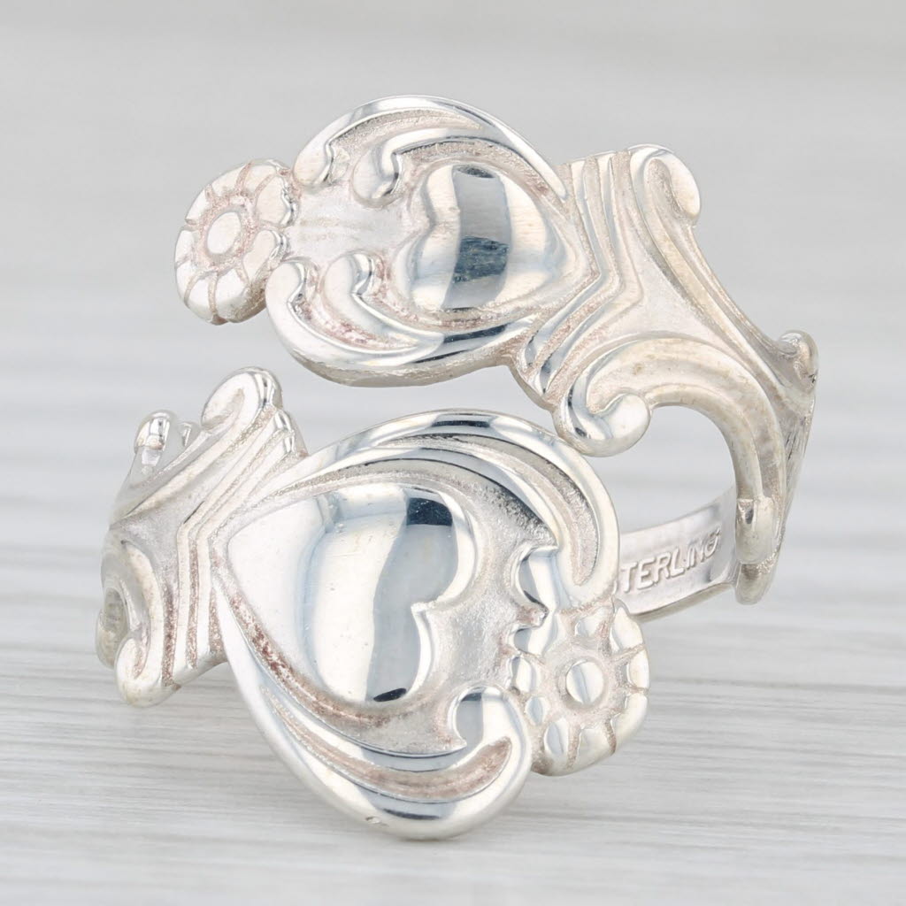 Light Gray Heart Spoon Ring Sterling Silver Adjustable Size Floral Avon